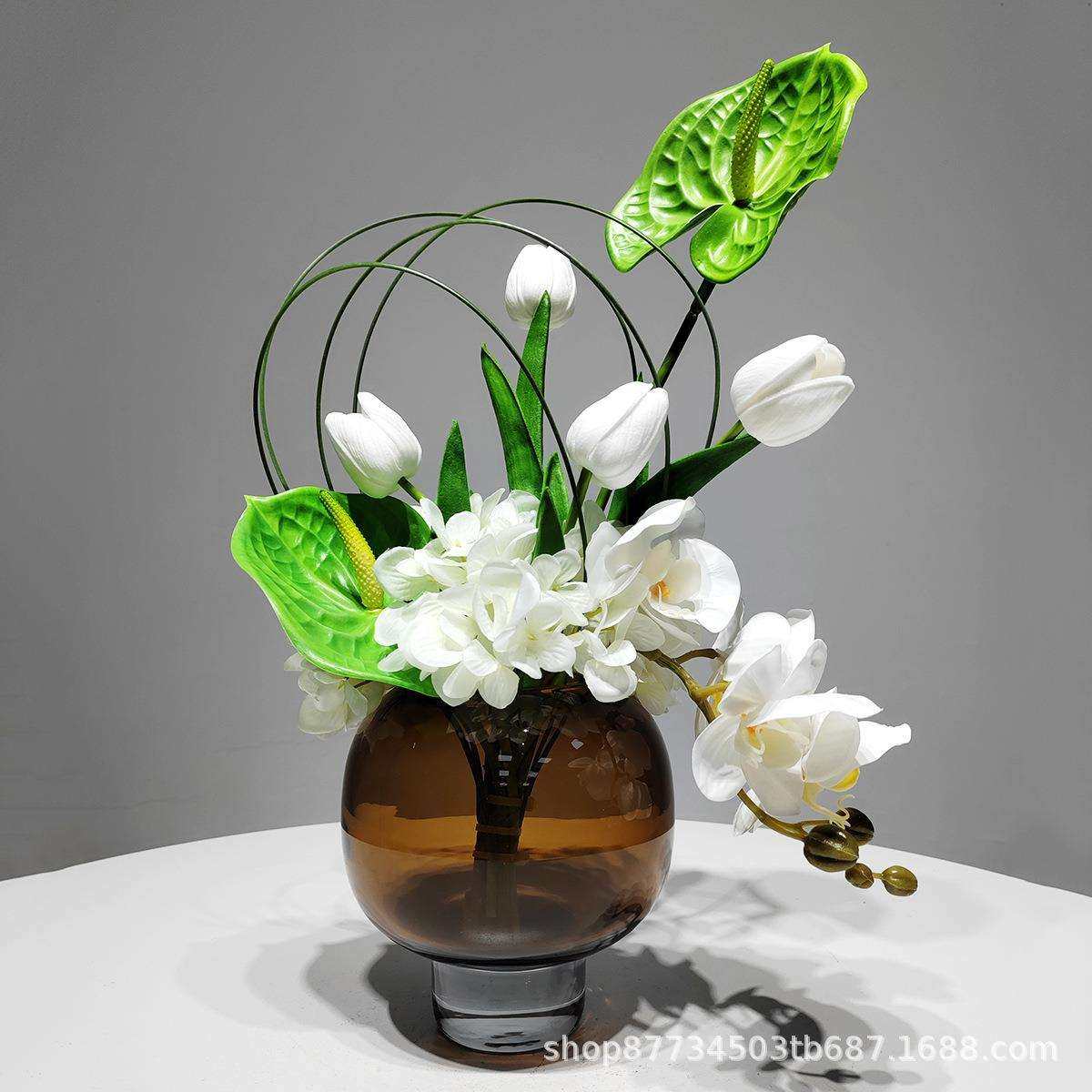 现代高级感玻璃花瓶摆件售楼处样板间玄关柜餐桌花艺插花器装饰品,特色手工艺,其他特色工艺品,淘宝优惠券,粉丝福利购,淘宝优惠卷