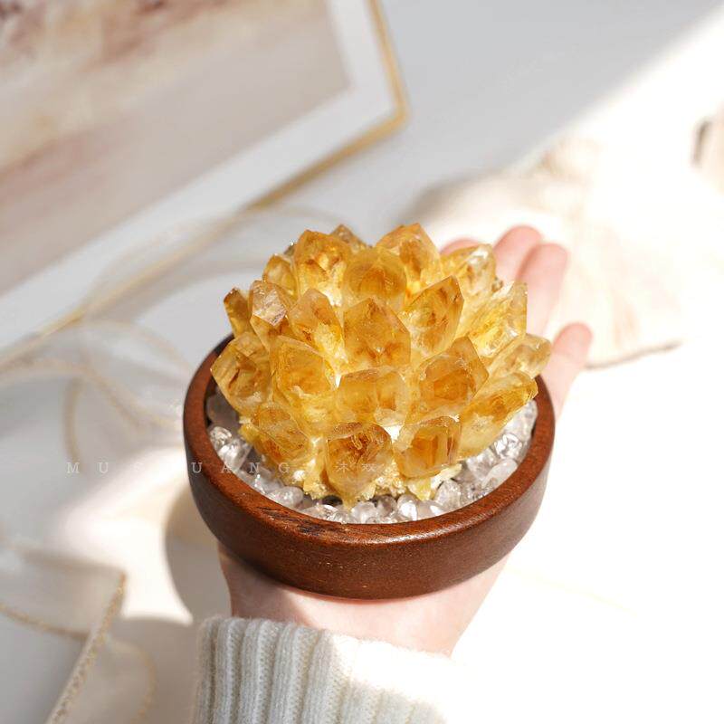 黄水晶摆件 水晶簇原石发财树黄水晶球水晶柱消磁客厅办公室饰品