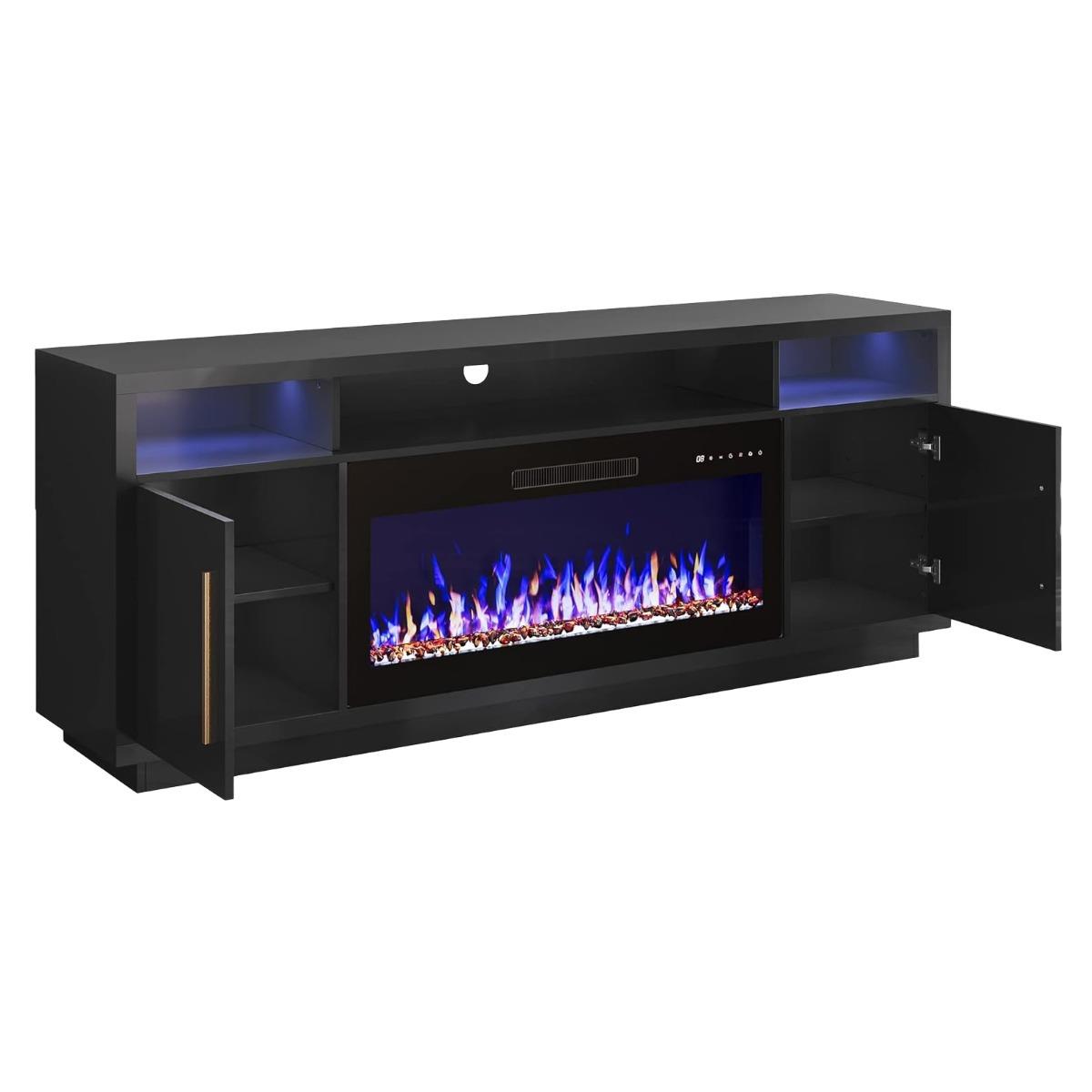 跨境家用客厅简约落地壁炉电视柜实木储物柜电子壁炉嵌入仿真火焰