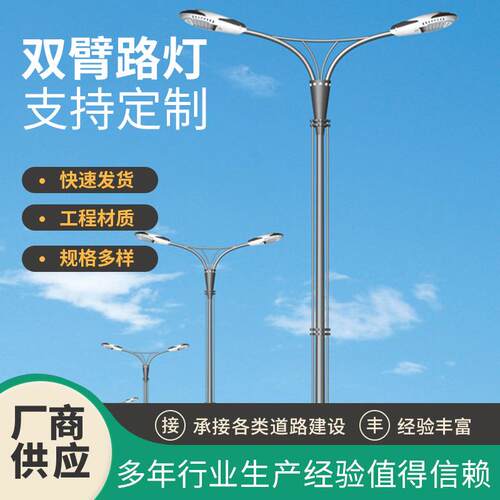 双臂led路灯高低臂高杆灯双头户外市电220V工程照明广场6米8米