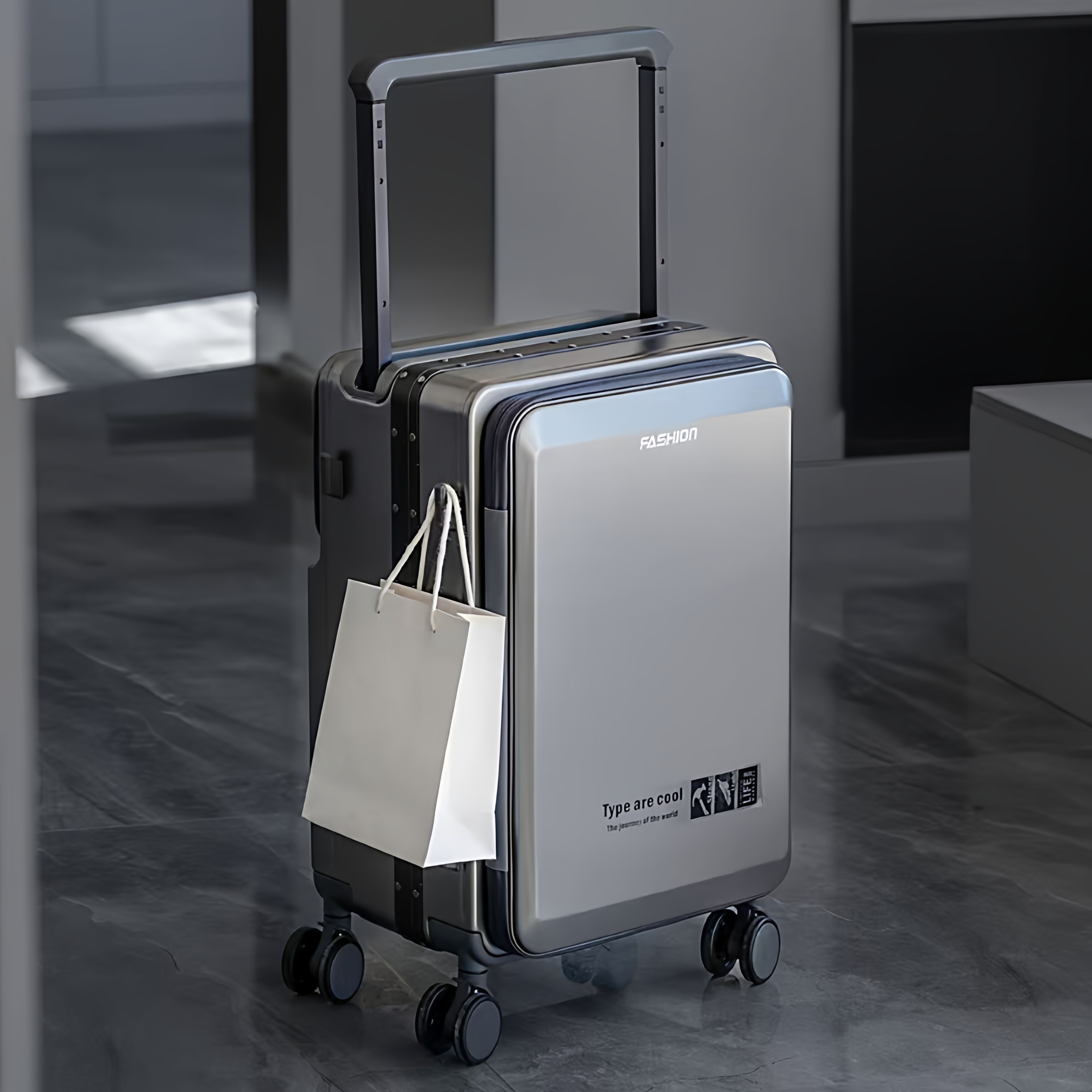 行李箱24寸前开盖可充电多功能铝框拉杆箱24寸旅行箱静音轮登机箱