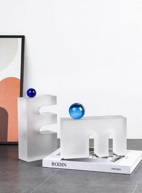 现代简约几何磨砂水晶艺术摆件办公室样板房客厅茶几家居桌面装饰