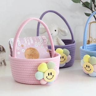 家用棉线编制收纳筐卡通桌面化妆品杂物整理收纳篮宝宝手提储物筐