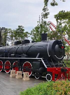 火车模型定制大型铁艺覆古蒸汽绿皮火车车头户外老式鸣笛火车模型