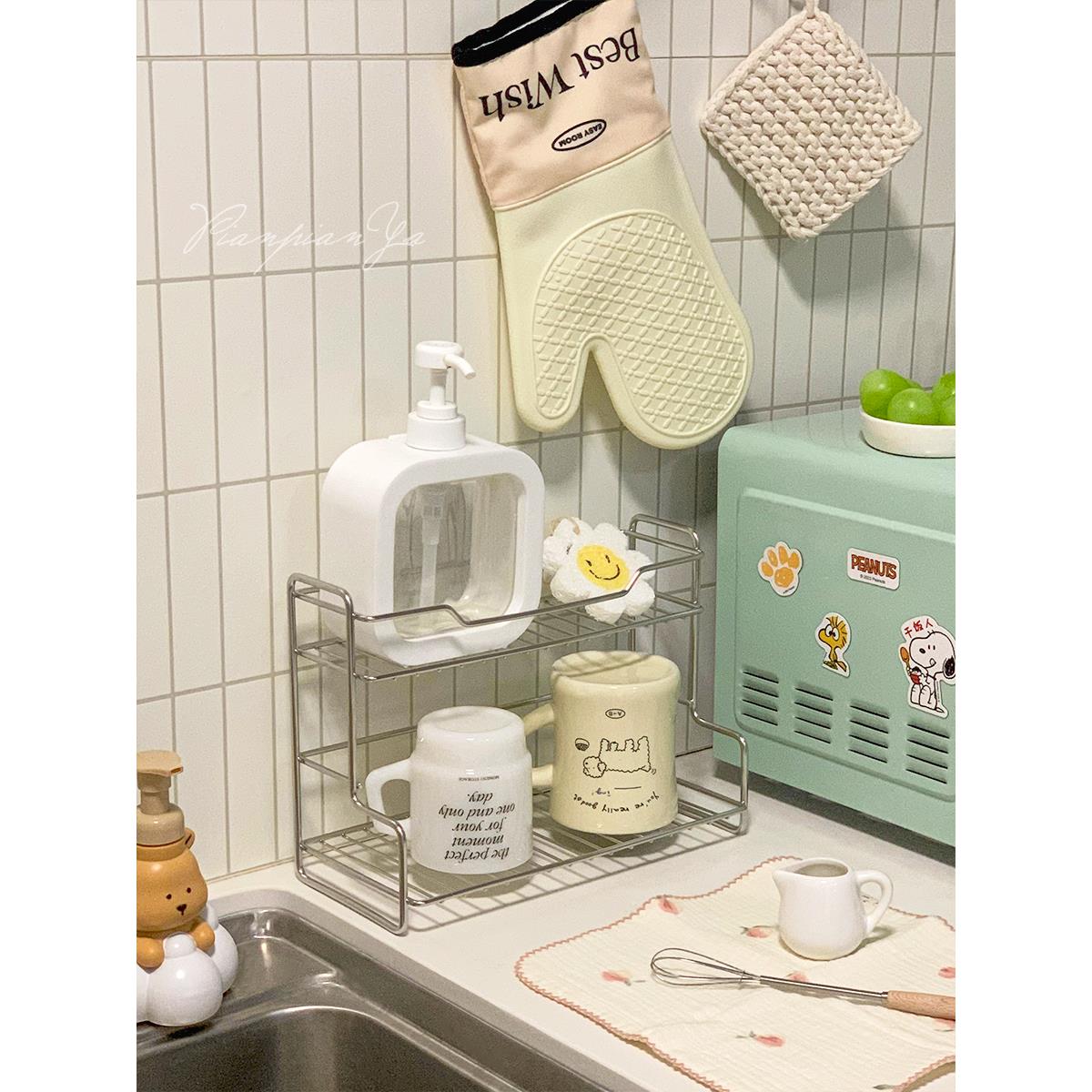 简约桌面不锈钢置物架浴室卫生间化妆品整理架厨房双层收纳架