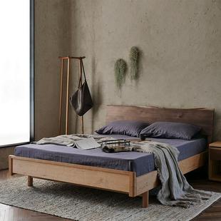 山隐造物自然边侘寂风实木床北欧家具胡桃木原木双人全榫卯结构床