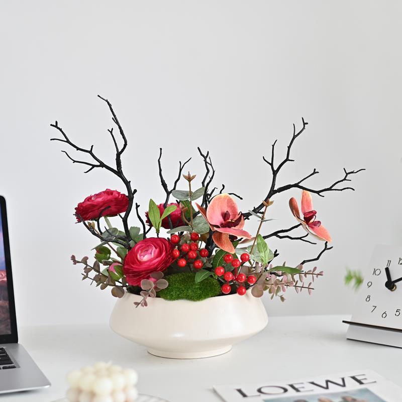 新中式彷真花艺摆件客厅餐桌茶几电视柜玄关装饰品假花干花束插花