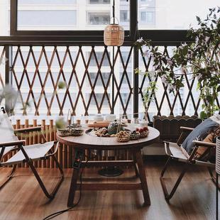 蘑菇小匠老榆木围炉煮茶桌室内炭火炉家用阳台烧烤火锅电炉小圆桌