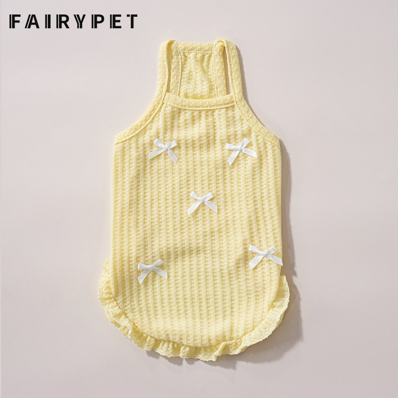 狗狗衣服夏季蝴蝶结华夫格背心小型犬比熊泰迪小狗防掉毛猫咪衣服