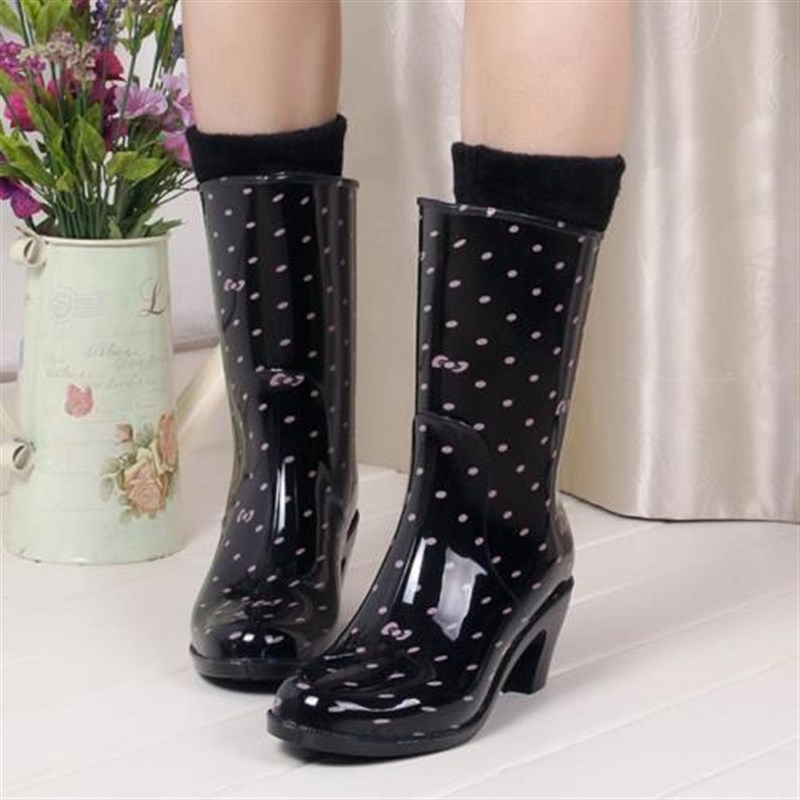 高跟雨鞋女时尚外穿可爱加厚耐磨防水可加保暖绒S袜夏防滑水鞋雨