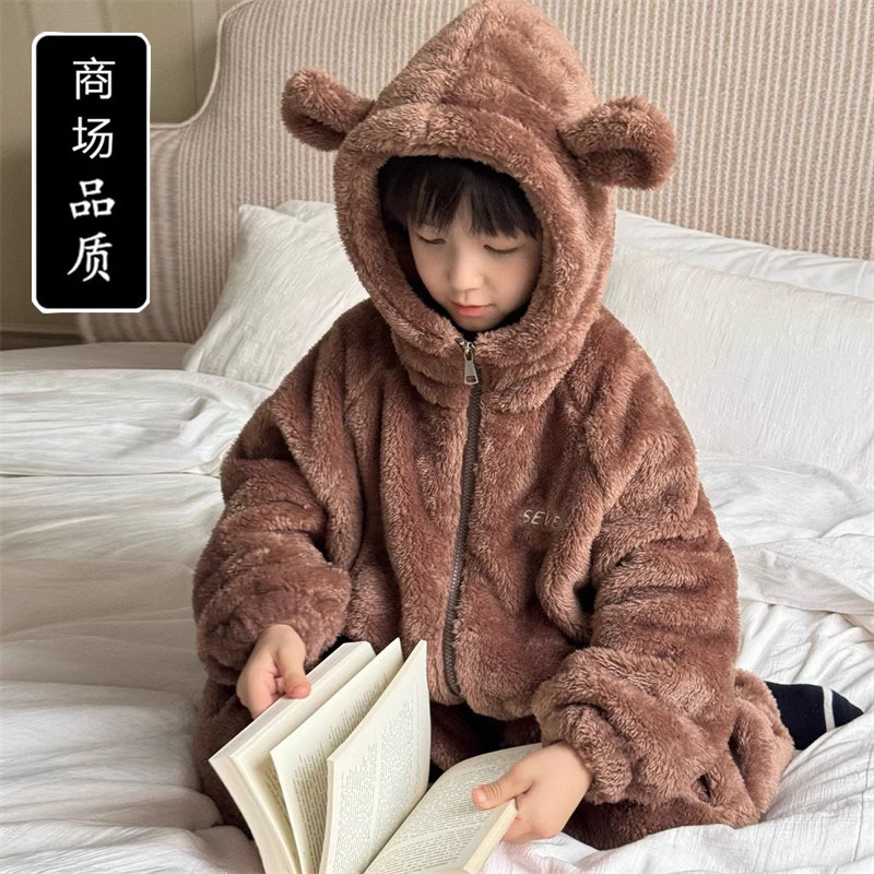 儿童装男童睡衣秋冬款加绒