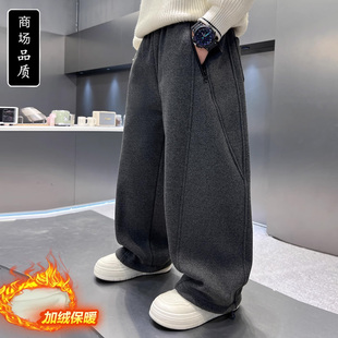 一体绒运动卫裤 大儿童冬季 加厚潮酷 子秋冬2025新款 痞帅男童加绒裤