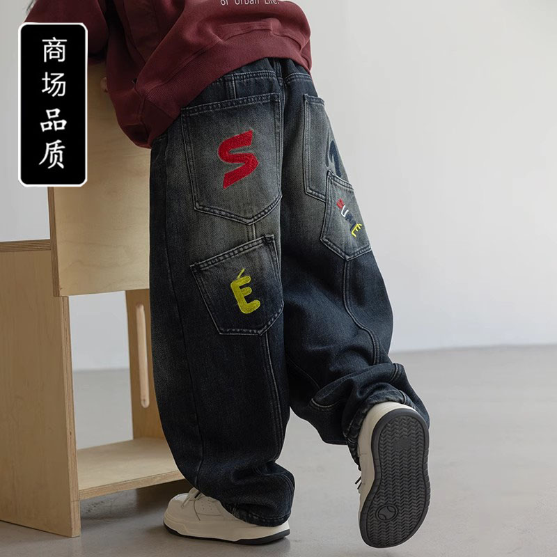 男童加绒裤子秋冬一体绒牛仔裤