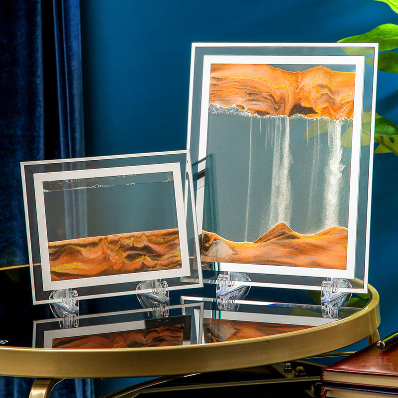工厂跨境3D镜边方形流沙画摆件家居客厅装饰礼品玻璃工艺品材料包图片