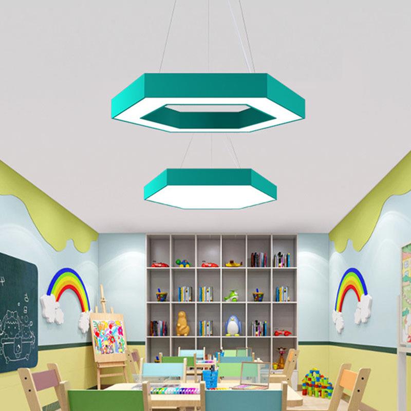 NBI照现代简约吊灯色儿园明儿童房LED创意六角彩六边形幼吊线办公