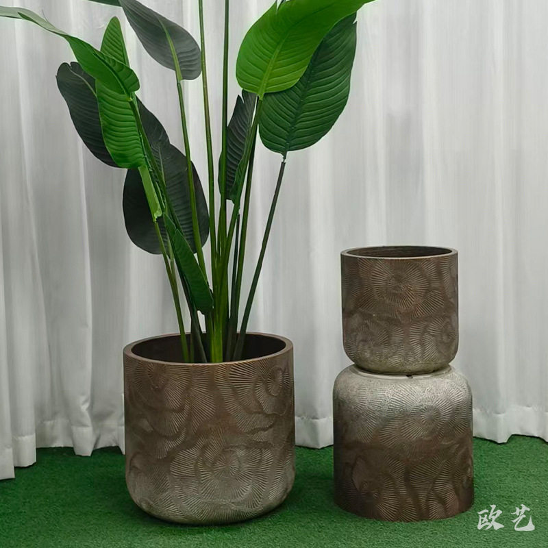 复古透气高筒做旧水泥纤维花盆家用大口径装饰盆月季绣球花种植盆