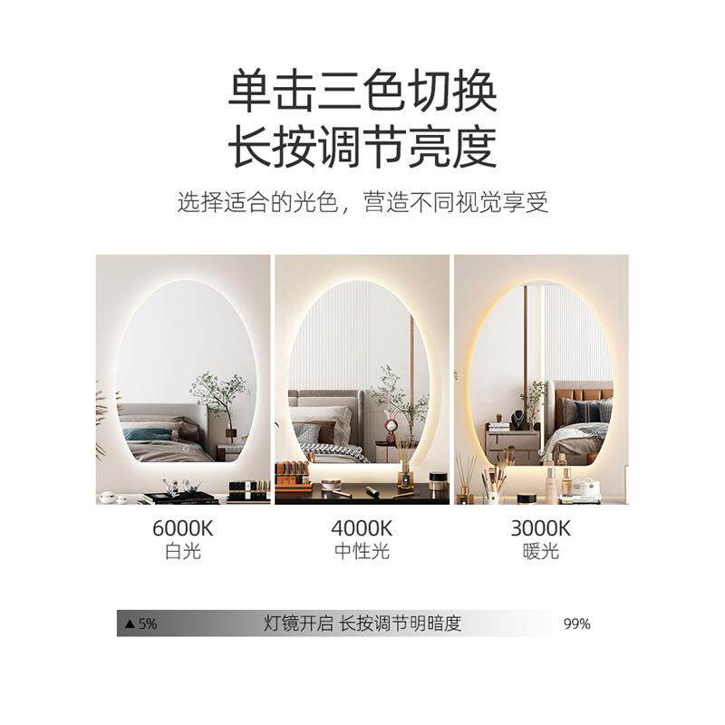 化镜挂壁HMX挂蛋形梳妆妆镜卧室墙带led异形智能镜灯发光梳妆台镜