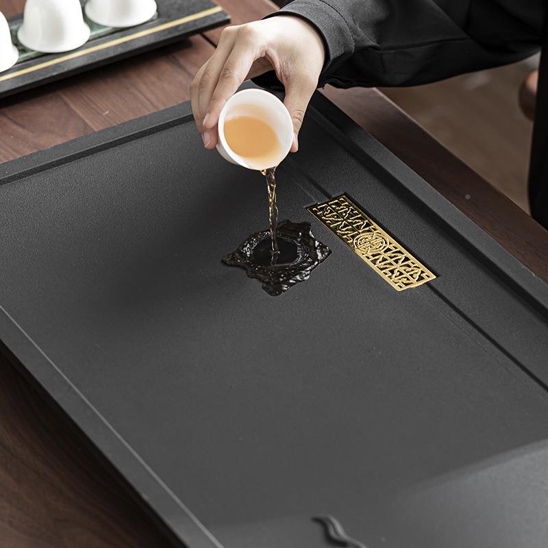 祥云整仿乌金瓷无品牌/石中式现茶代家用客盘厅大号桌面泡茶台块