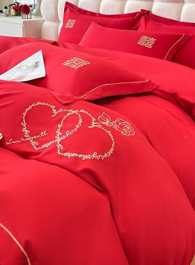 轻奢高端EX240420大红色床结婚上四件套喜庆床婚婚被套新礼床单笠
