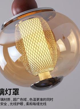 中古风小卧室床头吊线灯复古桌胡桃木色吧岛台灯台创意餐90141厅