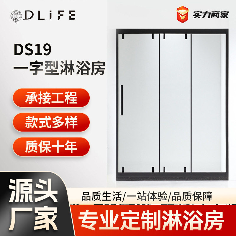 杜丽菲一字型拉丝不锈钢淋浴房隔断浴室干湿分离洗澡间钢化玻璃