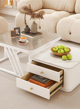 家奶几油风纯白岩板茶电视柜小户型水简约68954家居客厅用网红新