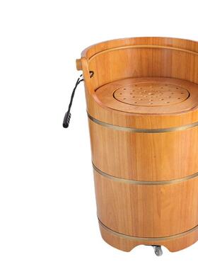 脚桶橡木内43实木按摩足浴桶木桶泡脚加泡热橡木带盖熏蒸恒温洗脚