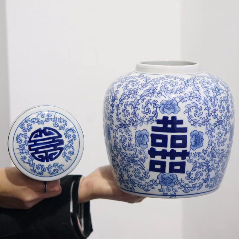 现代青花瓷客厅花插收纳摆件
