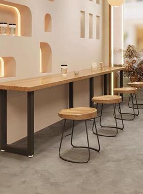 桌矮吧台桌吧工风便利店小吃店酒长条桌63443子靠墙窄餐业椅组合