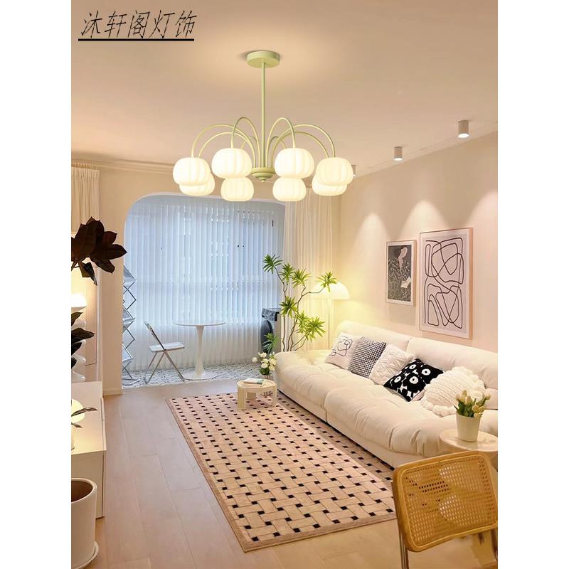 客式厅吊灯法田园奶油风南瓜广东简OOS中0山灯具现代约大气225年