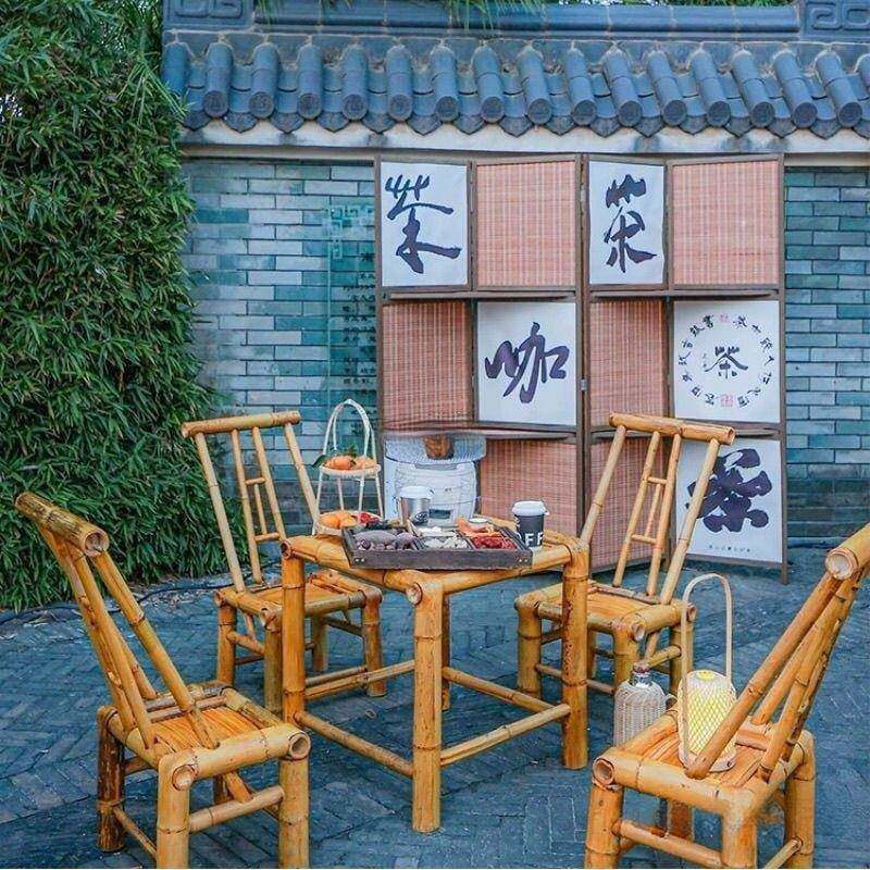 老炊式竹桌茶桌围炉子煮茶外野桌椅全套竹子茶几竹子户凳怀SVP旧