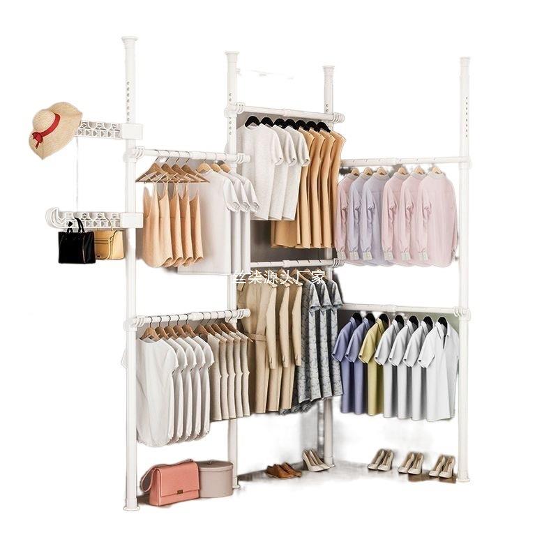 顶立地衣柜宿舍用落缩地式免天打孔衣架伸衣杆衣帽架阳XYIQIFFG台