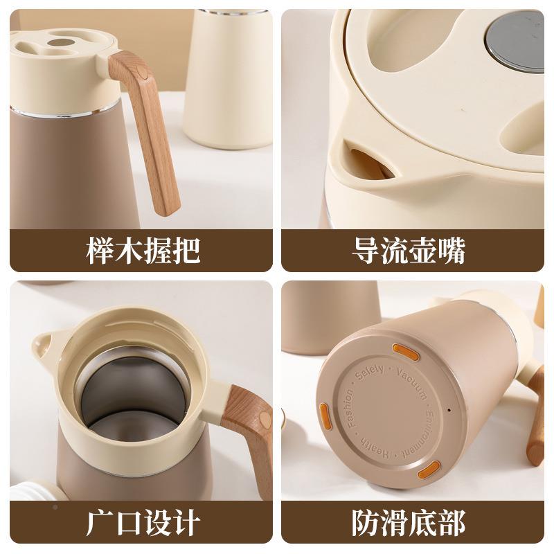 智能显温304保不锈钢温壶开保温瓶家用水热壶暖壶YS木柄斜木柄斜