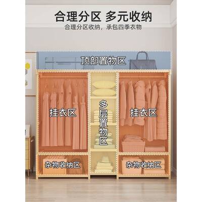 衣柜卧室用实家木实防尘布帘儿童简21151易小户出租型屋用结耐用