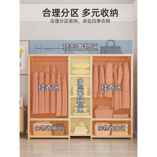 衣柜卧室用实家木实防尘布帘儿童简21151易小户出租型屋用结耐用