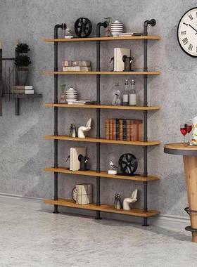 铁艺水面管书架27124实木物墙上置架工业风一字隔壁挂酒架落地墙