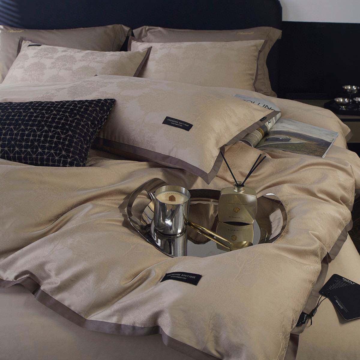 意大利1奢00SYLS-2025全色织提花四件套别墅样板房轻棉风棉纯床上