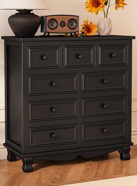 黑色柜美式卧室斗木简约现代抽屉储物实柜欧式式五M7iHw3Ns斗橱客