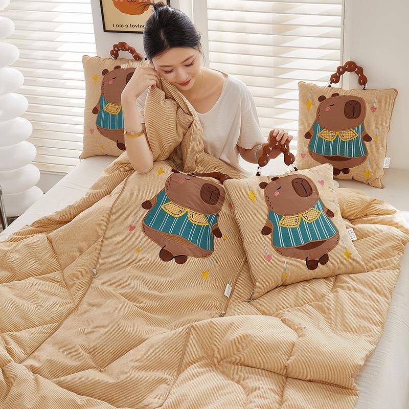 一全棉抱枕被两用宿JD-guben子舍午睡毯可机洗二合抱枕被车靠载垫