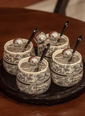 轻奢陶瓷调料罐套厨装法式复简约家用房古调72690罐味盐罐防尘调