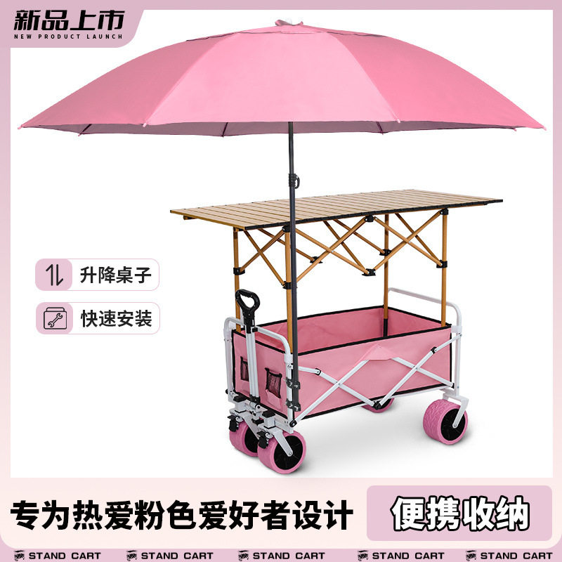 摆摊小推车购物露营野餐车折叠桌便携可升降夜市肠粉烤肠带遮阳伞