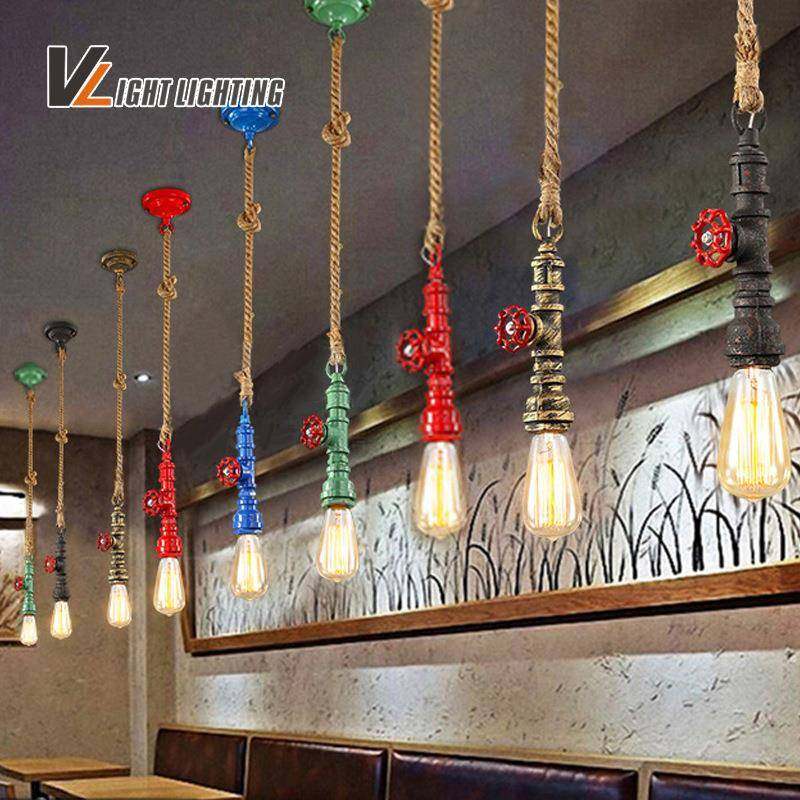 美式麻复古灯绳工业E27风吊吊灯创意个性单餐厅酒吧台水管头吊灯,家装灯饰光源,智能吊灯,淘宝优惠券,粉丝福利购,淘宝优惠卷