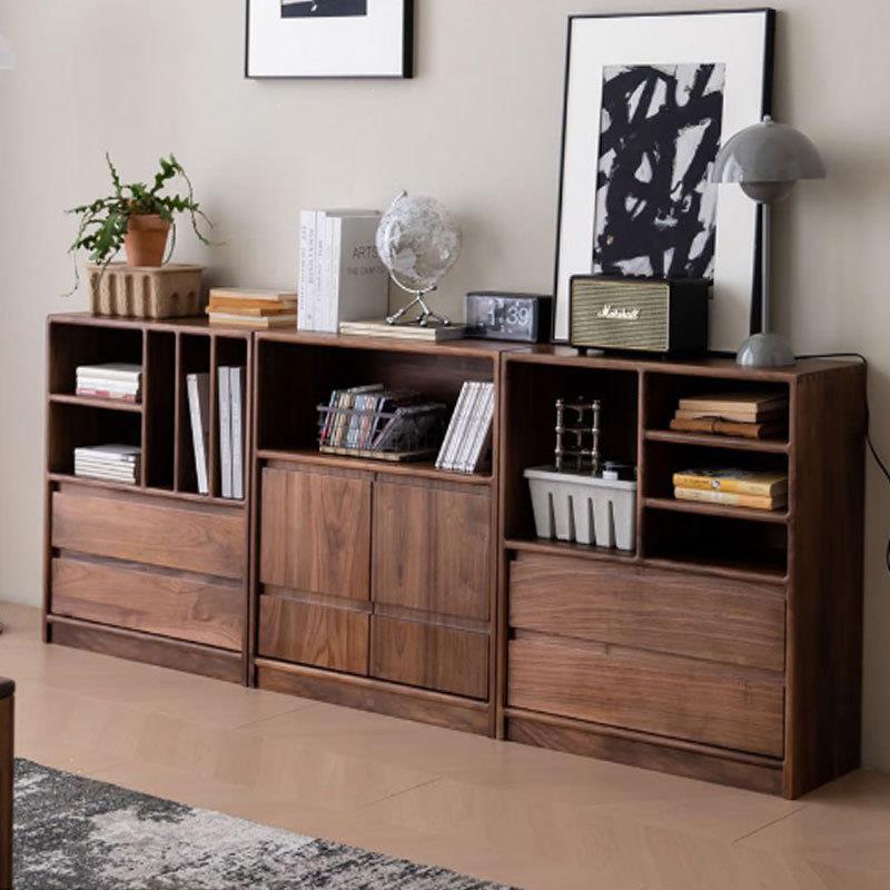 美黑胡桃木日发式矮书柜书架收纳柜储靠物柜612餐边柜沙背柜北客