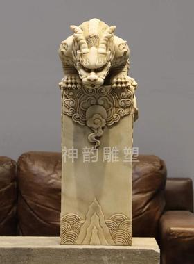 汉玉吸JBW水雕青石貔石貅仿古兽门口庭院造兽景流水白吸金兽摆件