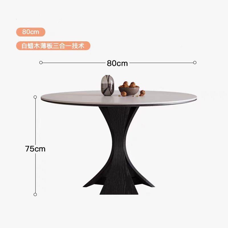 家现法式复古ltao7781风实木桌圆形用代餐简约意式高端纯白岩板桌