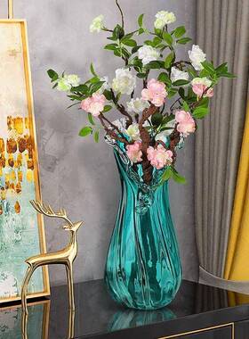 网红轻奢蓝色璃花ali-7020瓶波浪玻边水果盘居客厅家桌面样板花间