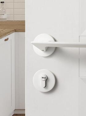 现代简用约奶油白色卧LAO室门锁静音磁房门锁室内家木门锁内门吸