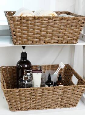 长方仿藤编织梯形桌面物收篮浴OYP衣室毛巾卧室厨房果蔬收纳纳筐