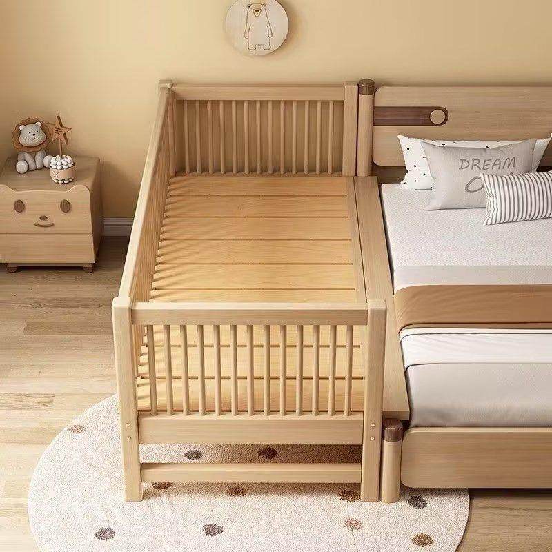 66387实木婴儿桃拼接床胡木接儿床婴儿床加童宽拼大床儿童边床带