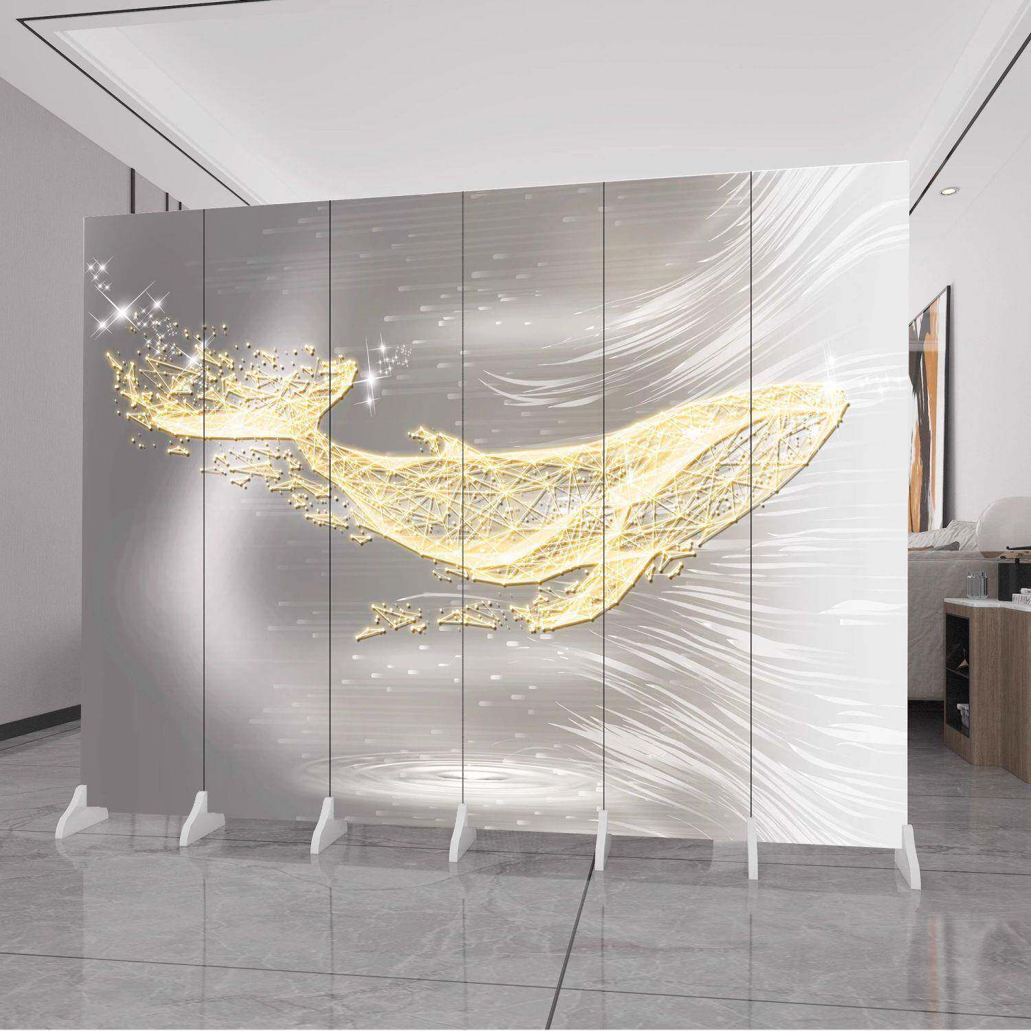 奢屏风隔断客厅移折叠办简约玄RHL关公室遮挡折轻动屏抽象鲸鱼图